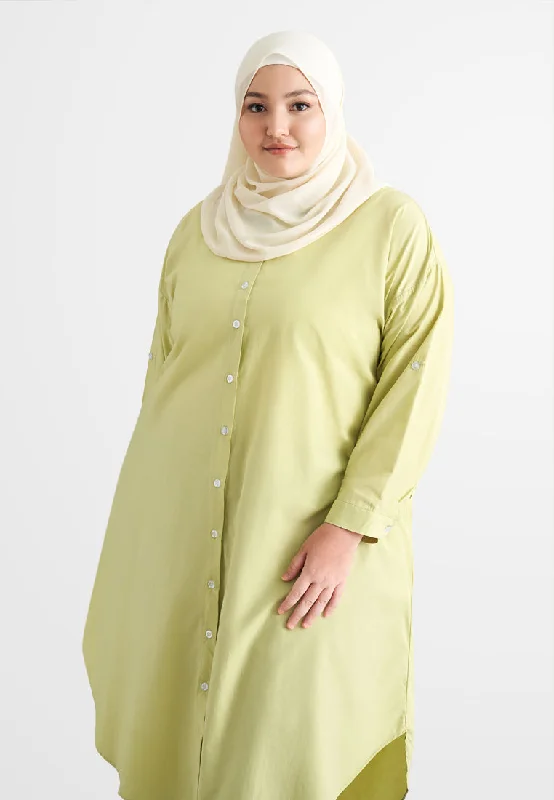 Linisha Minimalist Long Dress Shirt - Lime Green