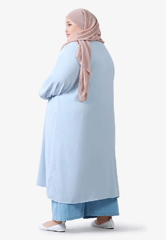 Breezie V-Neck Button Long Blouse - Light Blue