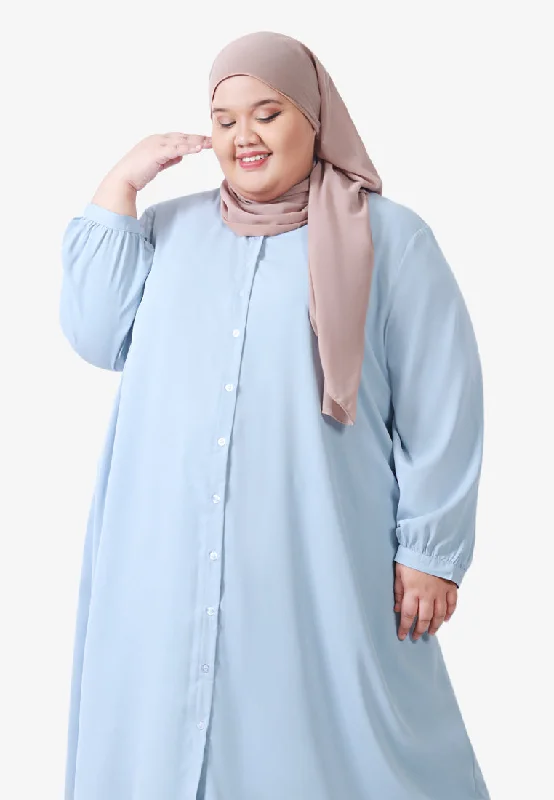 Breezie V-Neck Button Long Blouse - Light Blue