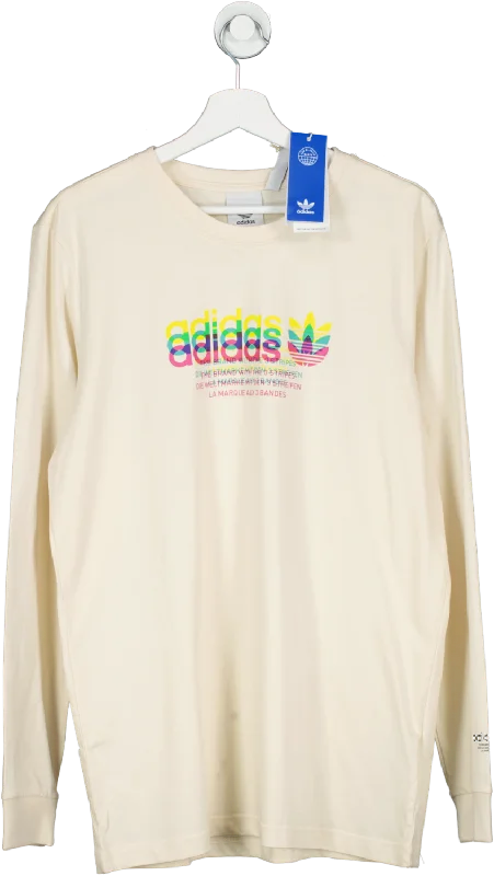 adidas Cream 100% Sustainable Cotton Hyperreal Long Sleeve T-shirt UK M