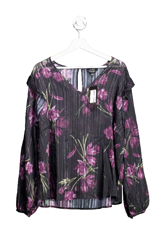 SimplyBe Black Sheer Stripe Blouse With Floral Print UK 24