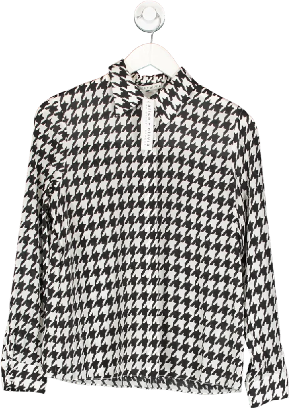 Alice + Olivia Black Houndstooth Semi Sheer Shirt UK XS