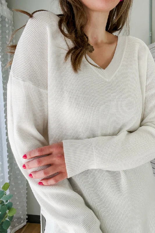 Waffle Knit V-Neck Sweater