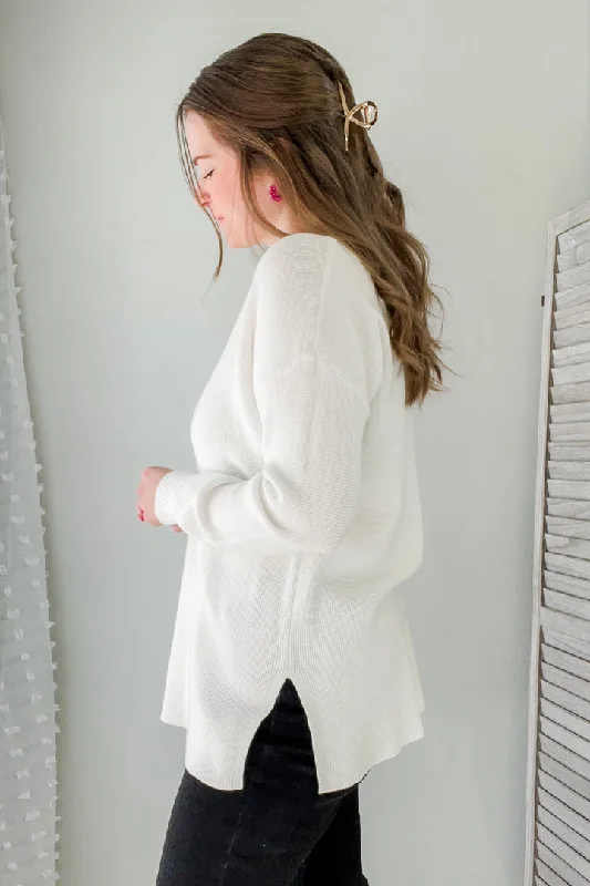 Waffle Knit V-Neck Sweater