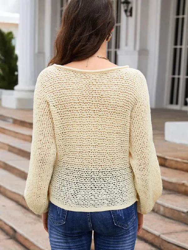 Apricot Sheer Openwork Knit Sweater