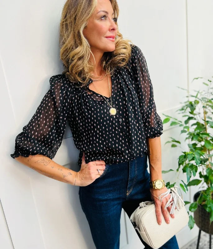 Black Diamond Print Blouse