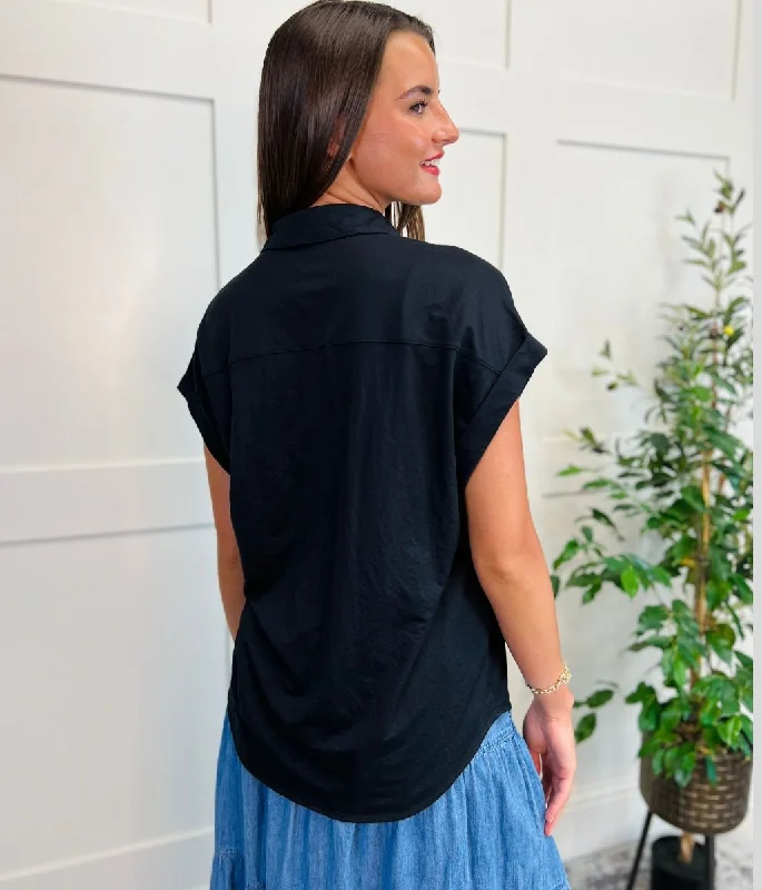 Black Jersey Collared Shirt