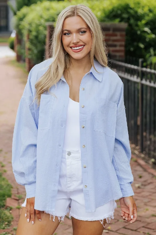 Blue Oversized Button Down Shirt - FINAL SALE