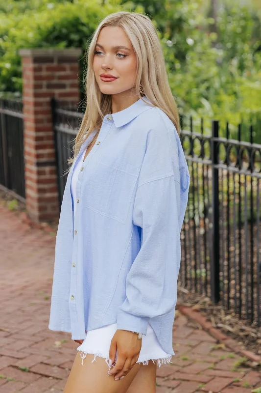 Blue Oversized Button Down Shirt - FINAL SALE