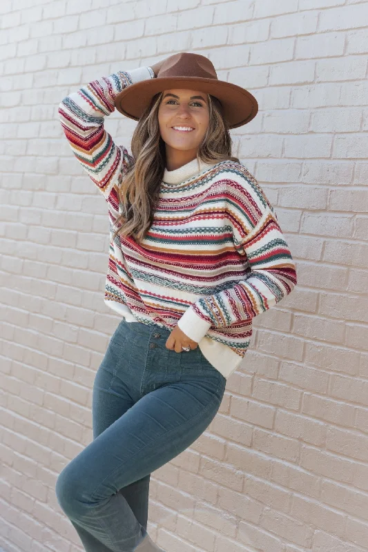 Burgundy Fair Isle Pattern Pullover Sweater