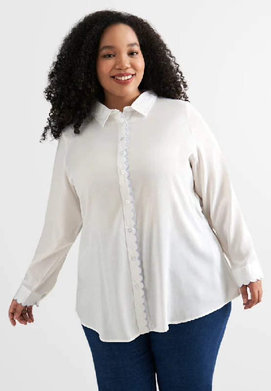 Samara Embroidery Scallop Hem Button Shirt