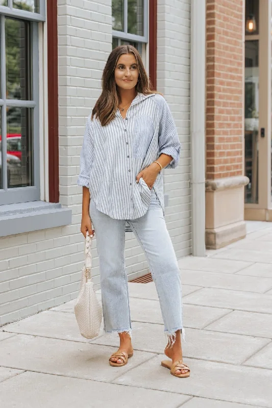 Chambray Mixed Stripe Button Down Shirt - FINAL SALE