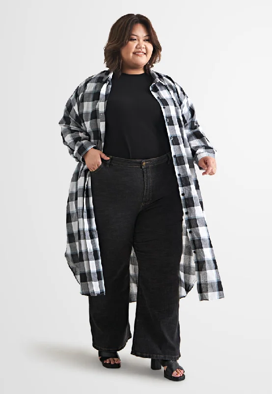 Lynette Checkered Long Button Dress Shirt