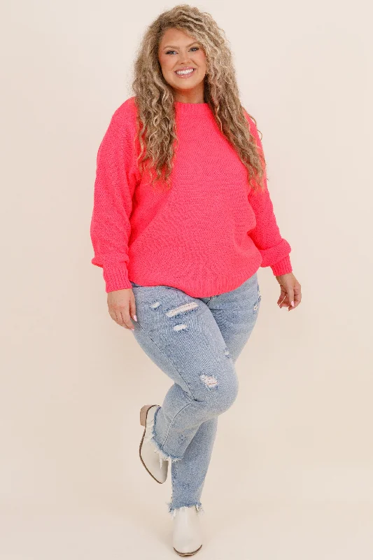 Fall For Me Sweater, Neon Coral Fuchsia