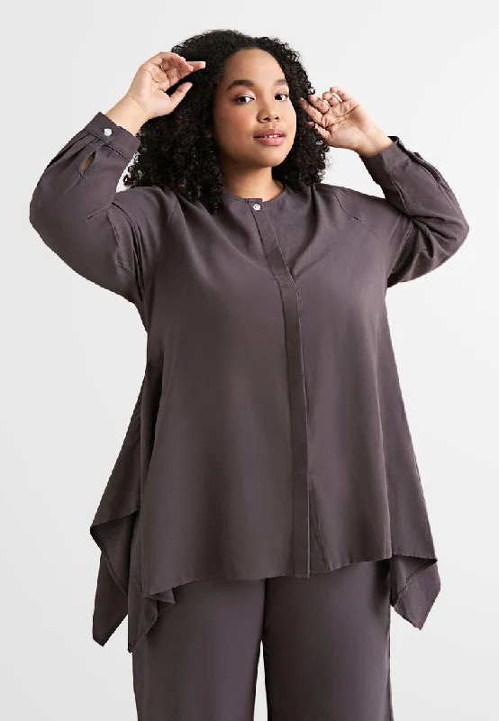 Flaire Soft Linen Flared Button Blouse