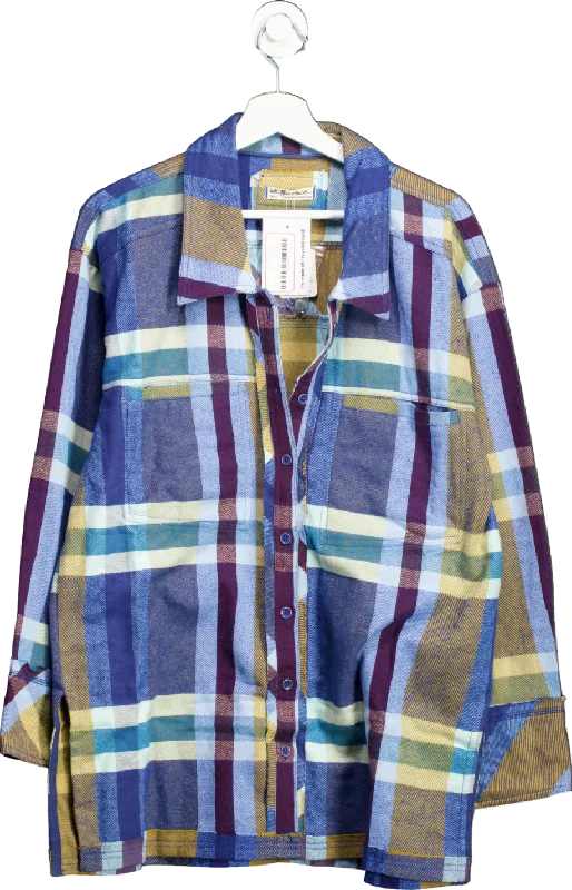 Free People Blue So Long Summer Plaid Flannel Shirt / Shacket UK XS