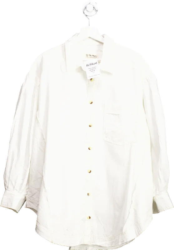 Free People Cream Ivory Cotton Happy Hour Cotton Poplin oversize Shirt UK XL