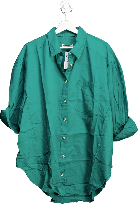 Free People Green Cotton Happy Hour Oversized Shirt UK XS