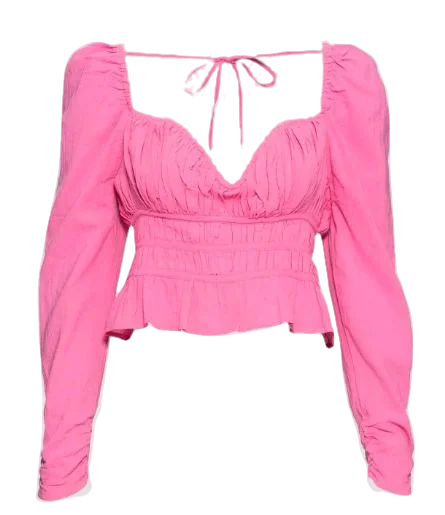 Free People Pink Ruched Blouse With Structured Sweetheart Neckline UK XS