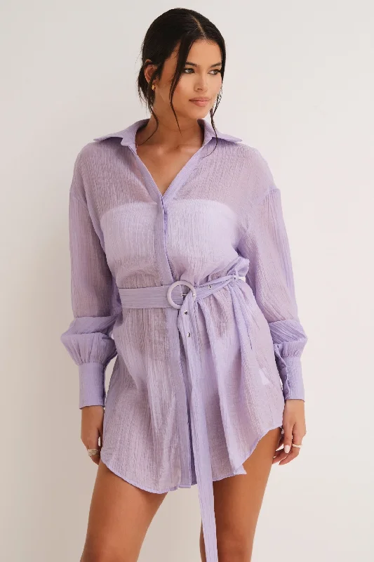 Gigi Belted shirt Dress Lilac