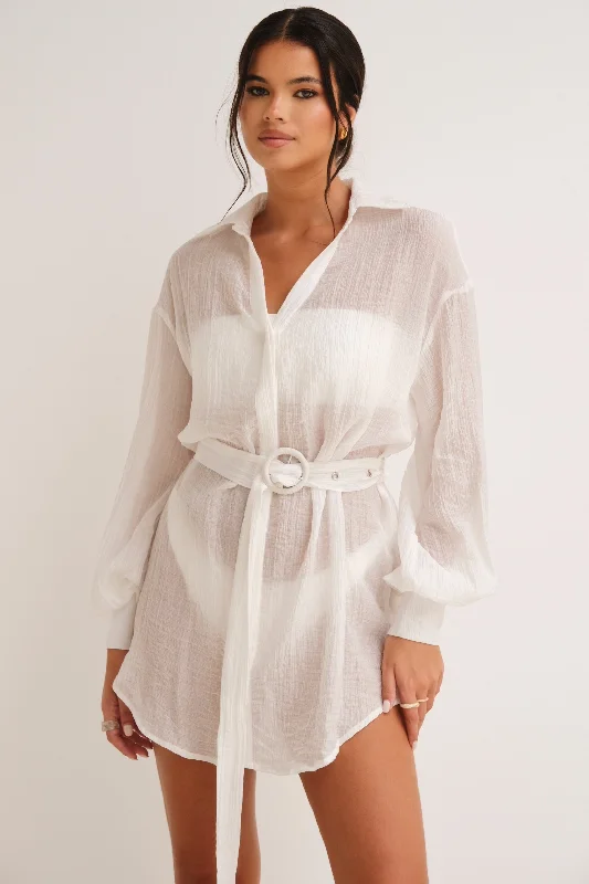 Gigi Belted shirt Dress White