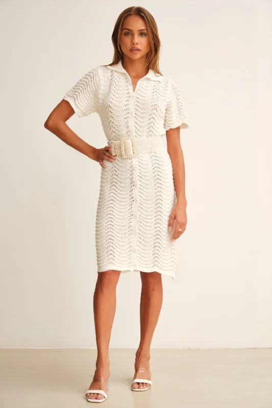 HAILEE CROCHET SHIRT DRESS WHITE