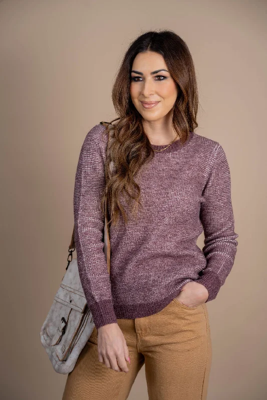 Heather Waffled Ribbed Trim Sweater