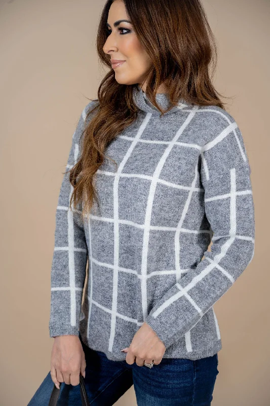 Heathered Grid Turtleneck Sweater