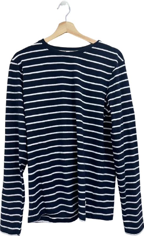 Hikaro Navy and White Striped Long Sleeve T-Shirt UK M