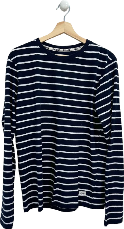 Hikaro Navy Blue Striped Long Sleeve T-Shirt UK  M