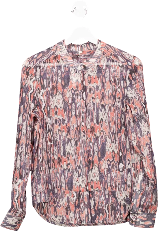 IRO Multicoloured Raw Hem Collar Abstract Print Blouse UK 6