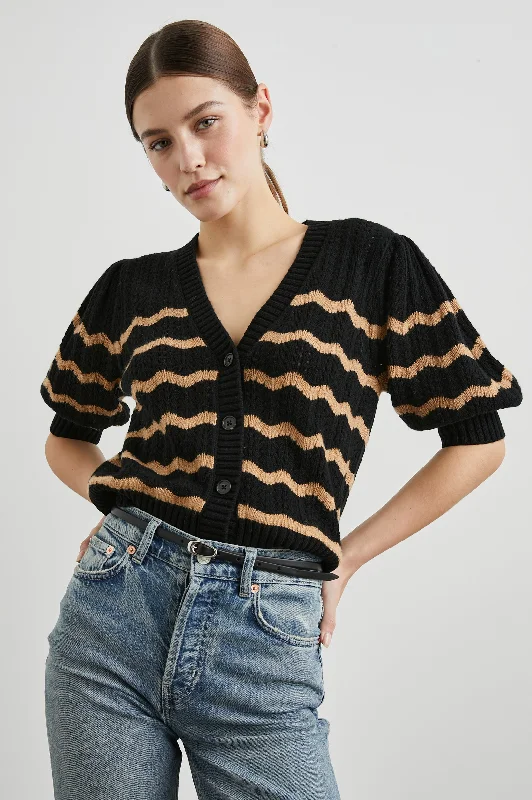 ISLA CARDIGAN - BLACK CAMEL STRIPE