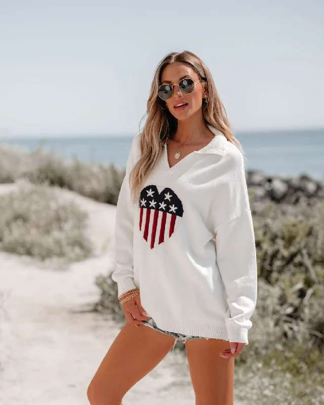 Ivory Heart Shaped American Flag Sweater - FINAL SALE