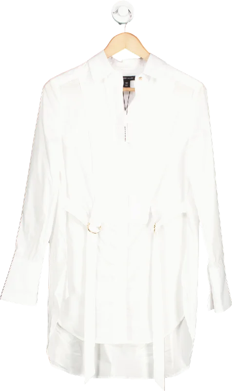 Karen Millen White Cotton Poplin Collared Longline Shirt UK 6