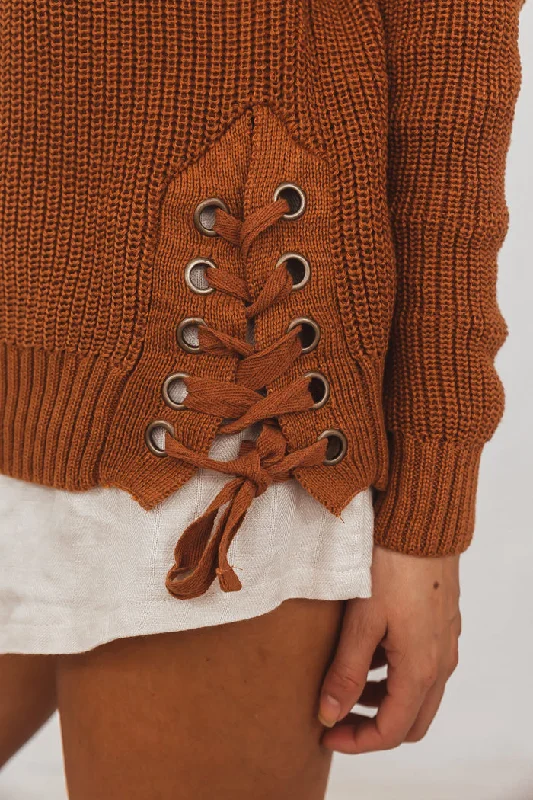 Knit Sweater With Side Lace-Up Detail