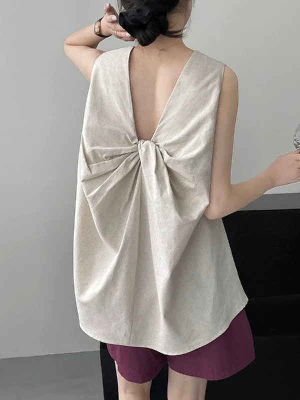 Knotted Back Loose Sleeveless Blouses