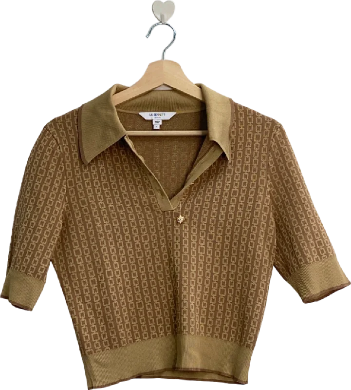 LK Bennett Brown Patterned Polo T-Shirt UK S