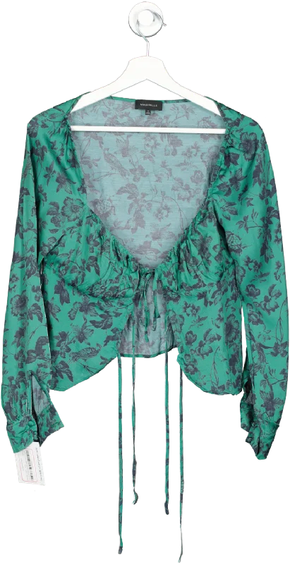 Majorelle Green Tie Front Floral Blouse UK M