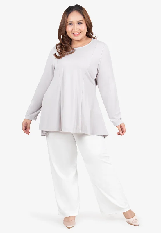 Ribah Demure Flared Top - Soft Grey