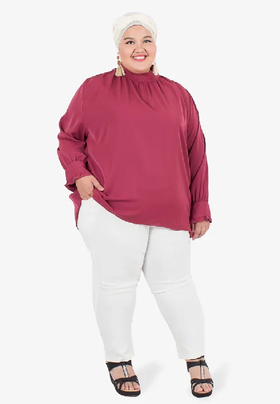 Geneva Gathered High Neck Blouse - Marsala Red