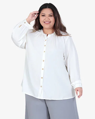 Pammy Gathered Collar Button Blouse - White