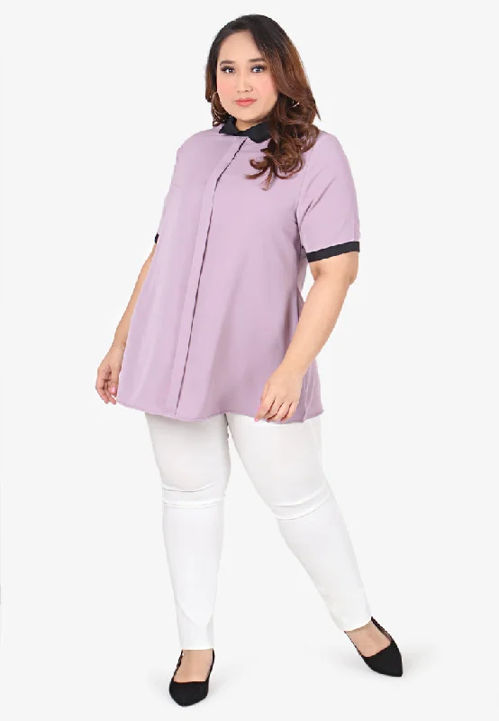 Becca Black Collar Short Sleeve Blouse - Lilac Purple