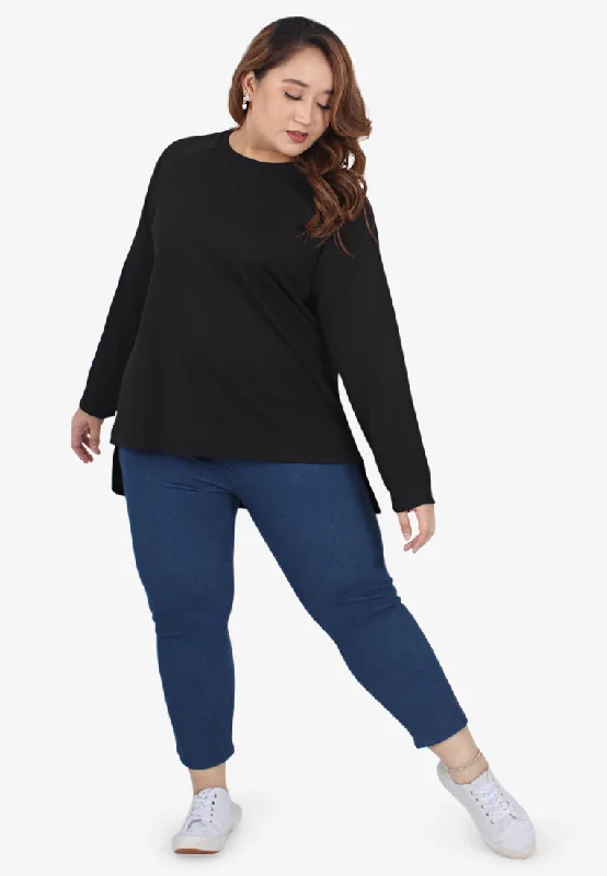 Roxianne Ribbed Raglan Hi-Lo Top - Black