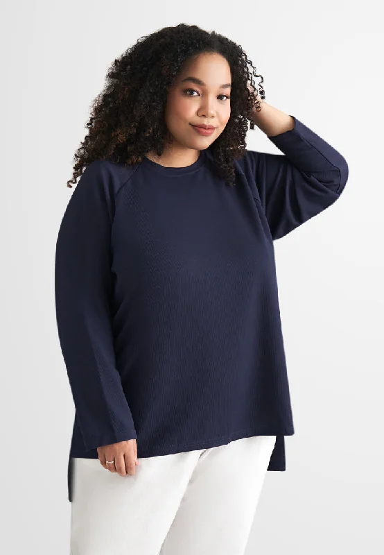 Roxianne Ribbed Raglan Hi-Lo Top - Dark Blue