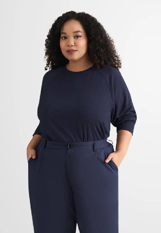 Roxianne Ribbed Raglan Hi-Lo Top - Dark Blue