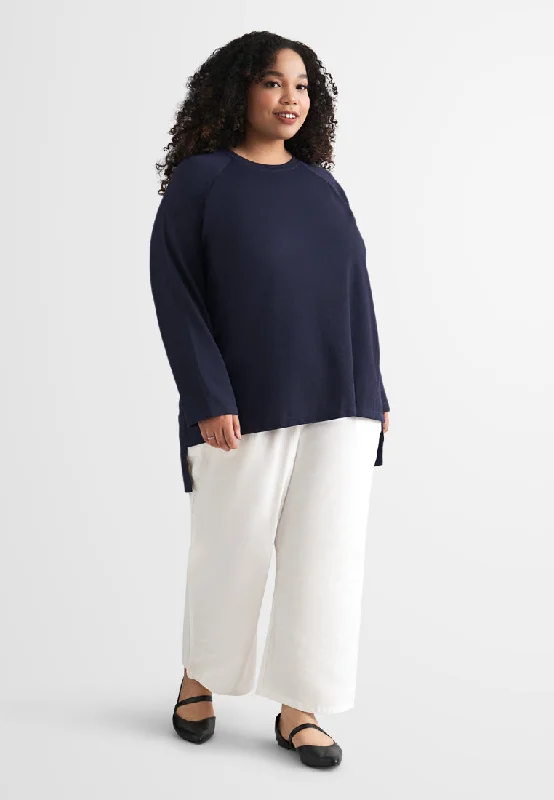 Roxianne Ribbed Raglan Hi-Lo Top - Dark Blue