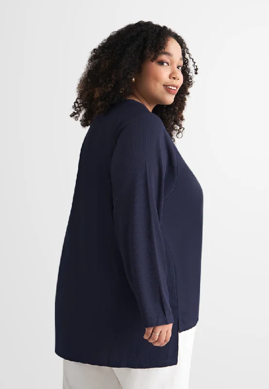 Roxianne Ribbed Raglan Hi-Lo Top - Dark Blue