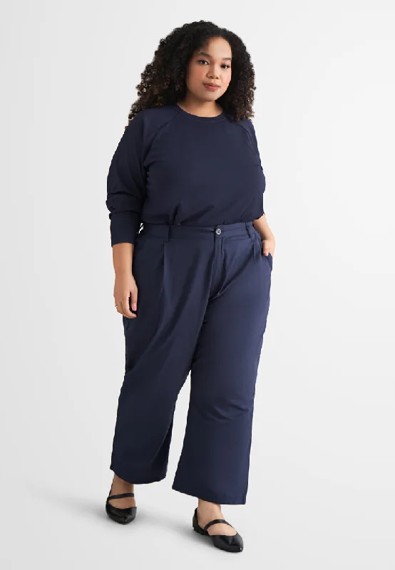 Roxianne Ribbed Raglan Hi-Lo Top - Dark Blue