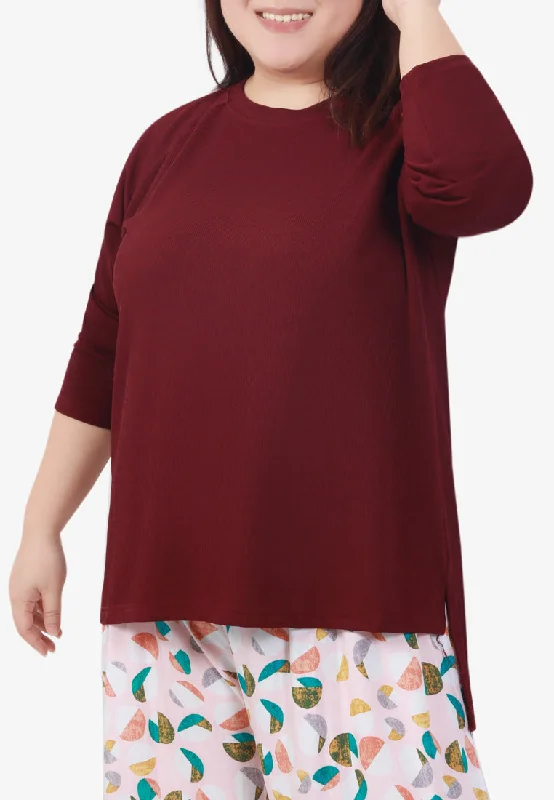 Roxianne Ribbed Raglan Hi-Lo Top - Maroon