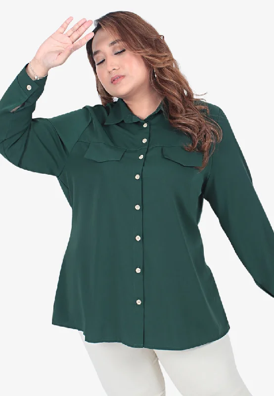 Flapper Faux Double Pocket Collar Shirt - Green